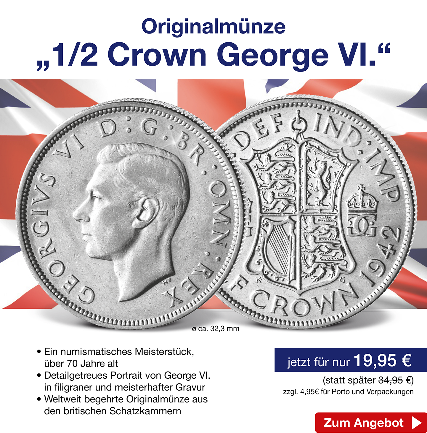 Originalmünze „1/2 Crown George VI.“